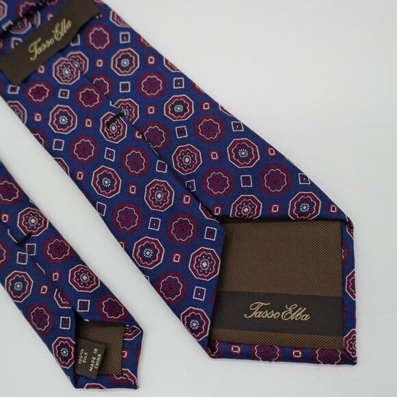 Tasso Elba Blue Red Geometric‎ Woven Silk Tie - Picture 6 of 7